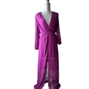 Tobi Sheer Purple Long Sleeve Maxi Dress with Open Back – Size Large